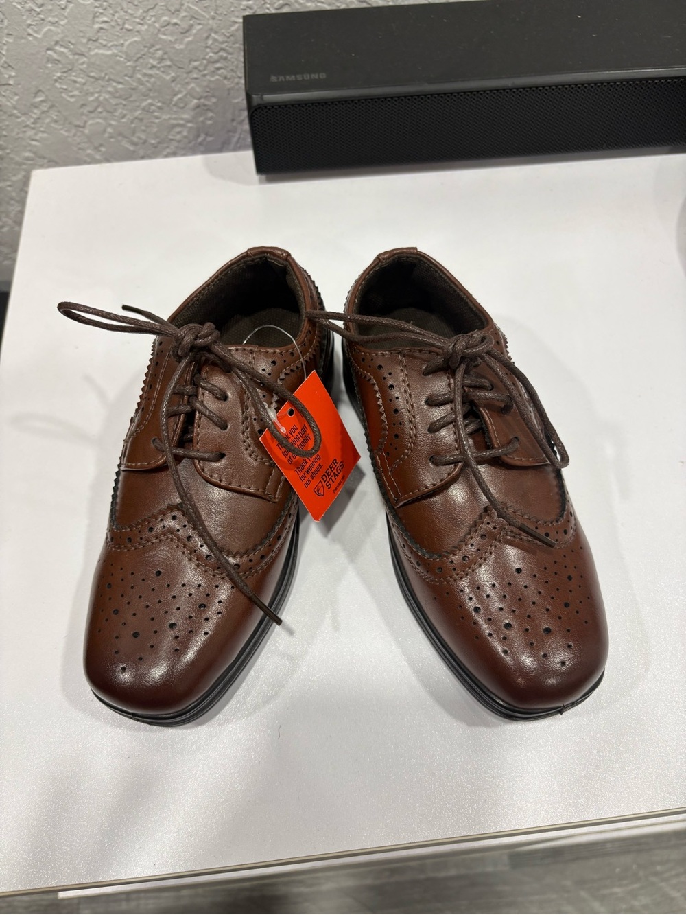 Deer Stags Boys Brown Wingtip Dress Shoes